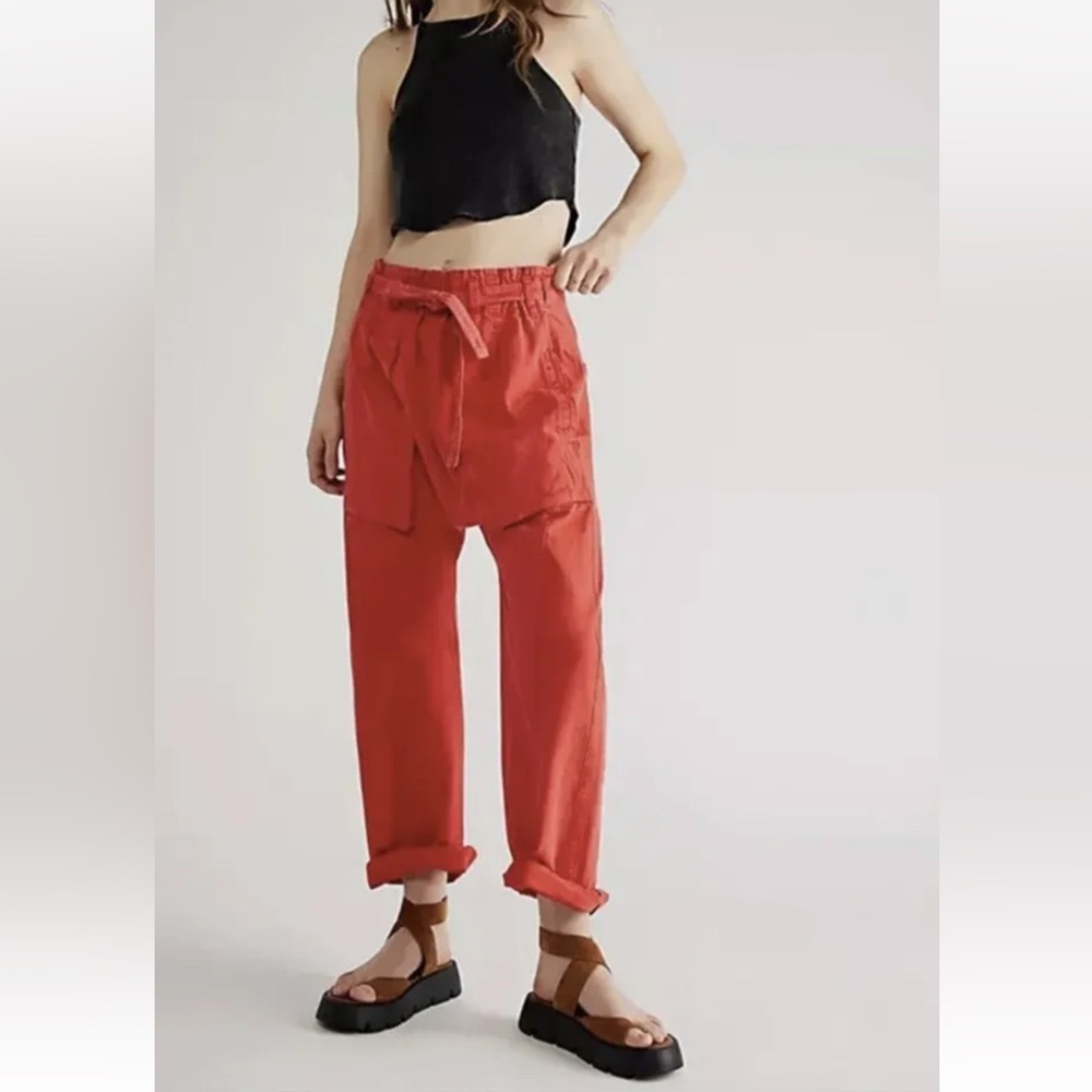 Free People Red Wide Leg Pants